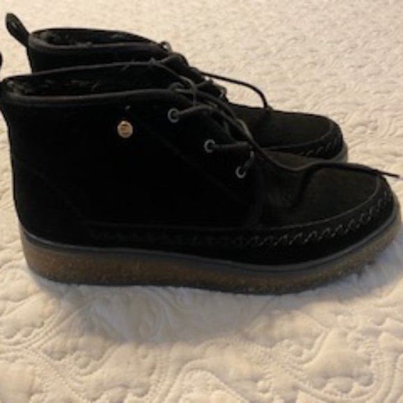 Women's Earth Elements Black Suede Faux Fur Lined Booties Size 10 - Picture 1 of 7
